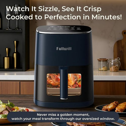Fullwill 6QT Air Fryer - 12-in-1 Multi-Function Cooking with Viewing Window & Nonstick Basket - Blue