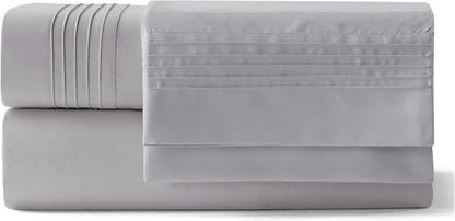 Bedsure Deep Pocket Twin Sheets Set - Soft & Cooling 3-Piece Bed Sheets for Mattresses Up to 21" - Light Grey