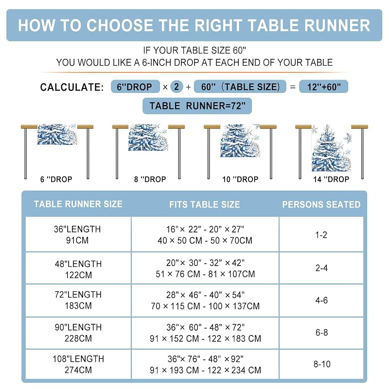 Winter Trees Table Runner 13x108 Inches with Frosty Roses & Christmas Trees – Burlap Style, Seasonal Decor (Variation: Winter Snowflakes Pine Tree 13x108)