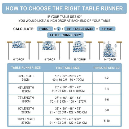Winter Trees Table Runner 13x108 Inches with Frosty Roses & Christmas Trees – Burlap Style, Seasonal Decor (Variation: Winter Snowflakes Pine Tree 13x108)
