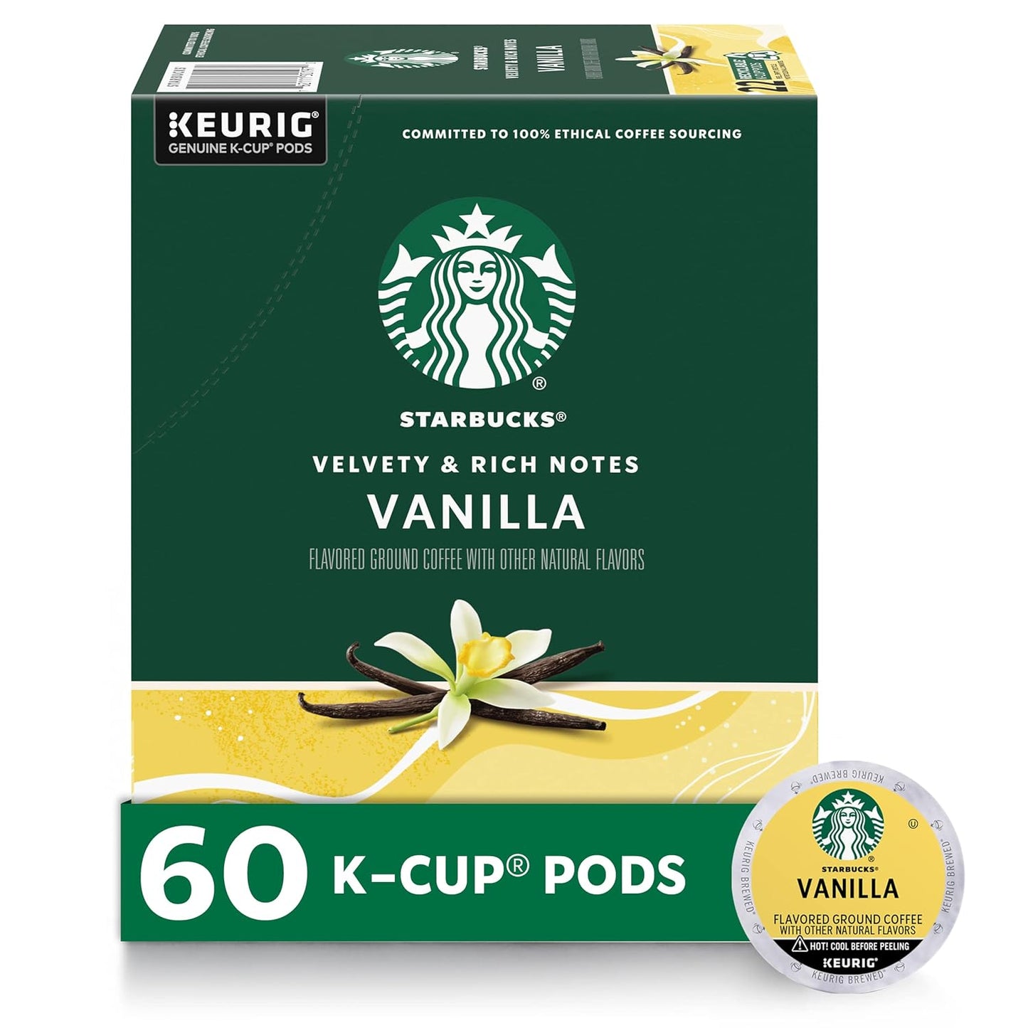 Starbucks K-Cup Coffee Pods - Vanilla Flavored Hot or Iced Coffee | 60 Count Pack