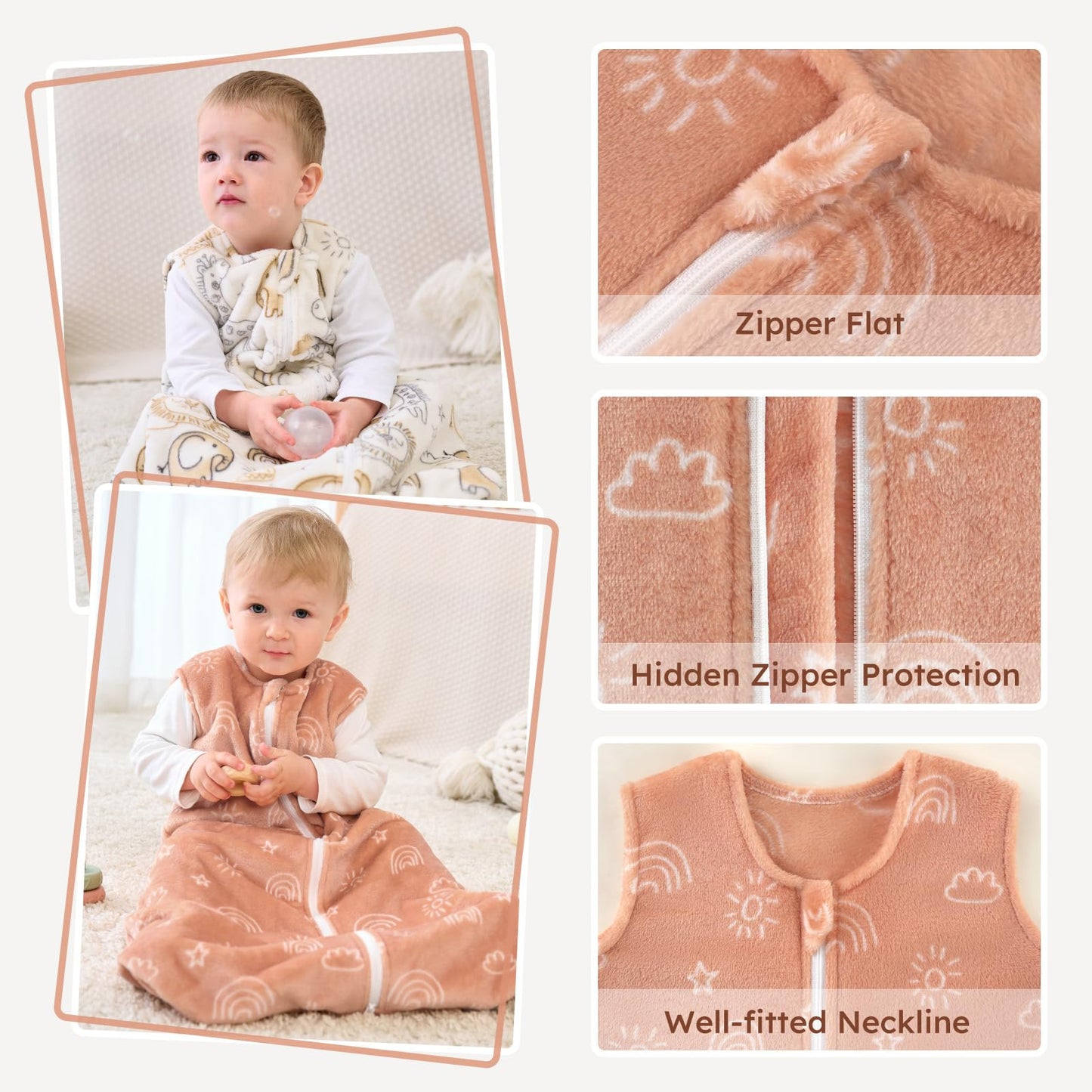 Yoofoss Baby Sleep Sack 6-12 Months, 1.5 Tog Sleep Sack, Fleece Baby Wearable Blanket with 2-Way Zipper, Infant Sleeping Sack, Soft Warm Lightweight(Small)