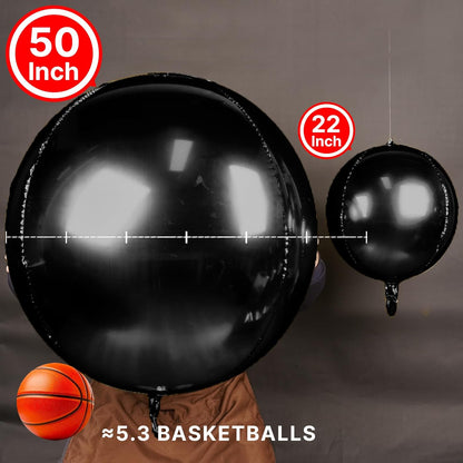 PartyWoo Black Foil Balloons - 50 Inch Jumbo Round Mylar Balloons for Halloween & Birthday Celebrations