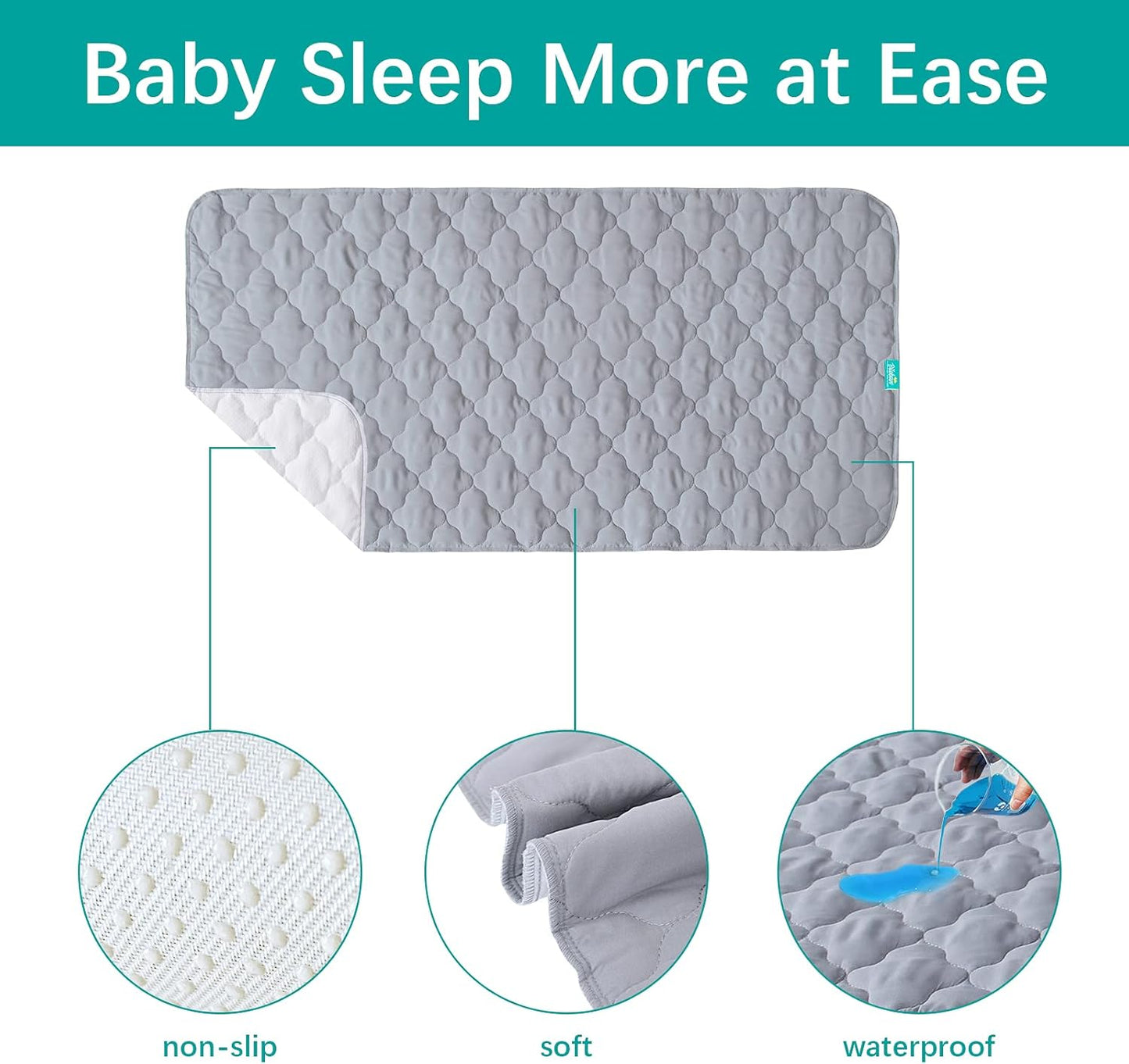 Skiennix Waterproof Crib Mattress Protector Pad - Non-Slip & Absorbent 2 Pack, 28" x 52", Quilted Grey
