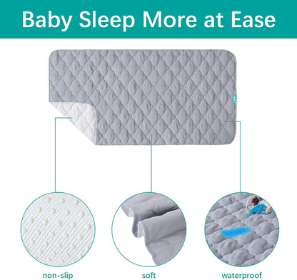 Skiennix Waterproof Crib Mattress Protector Pad - Non-Slip & Absorbent 2 Pack, 28" x 52", Quilted Grey