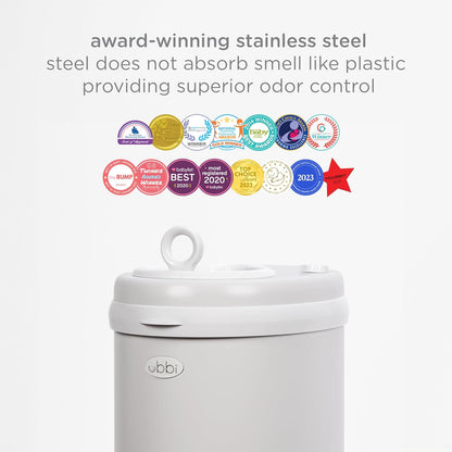 Ubbi Stainless Steel Diaper Pail - Odor Locking Design, No Special Bags Needed | Award-Winning Gray