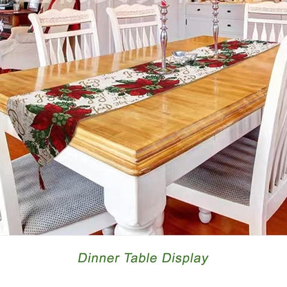 Christmas Table Runner 72x13 Inch with Tassels - Red Flower Classic Linen