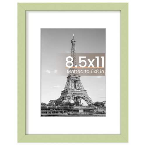 upsimples 8.5 By 11 Picture Frame, Display Pictures 6x8 with Mat or 8.5 x 11 Without, Wall Hanging Photo Frames, Green, 1 Pack