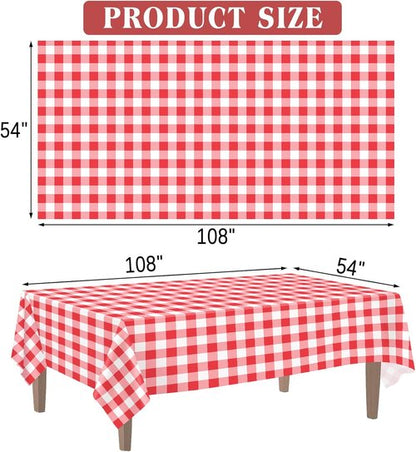 Kopokita Red Gingham Tablecloth - 54 x 108 Inches | Disposable Plastic Checkered Table Covers