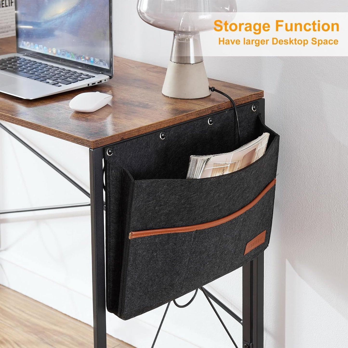 VECELO 39-Inch Folding Desk - Compact Writing Computer Desk for Home Office | Classic Brown Finish