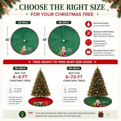 Christmas Tree Skirt Nutcracker 48 Inch - Green with Red Edging, 48in
