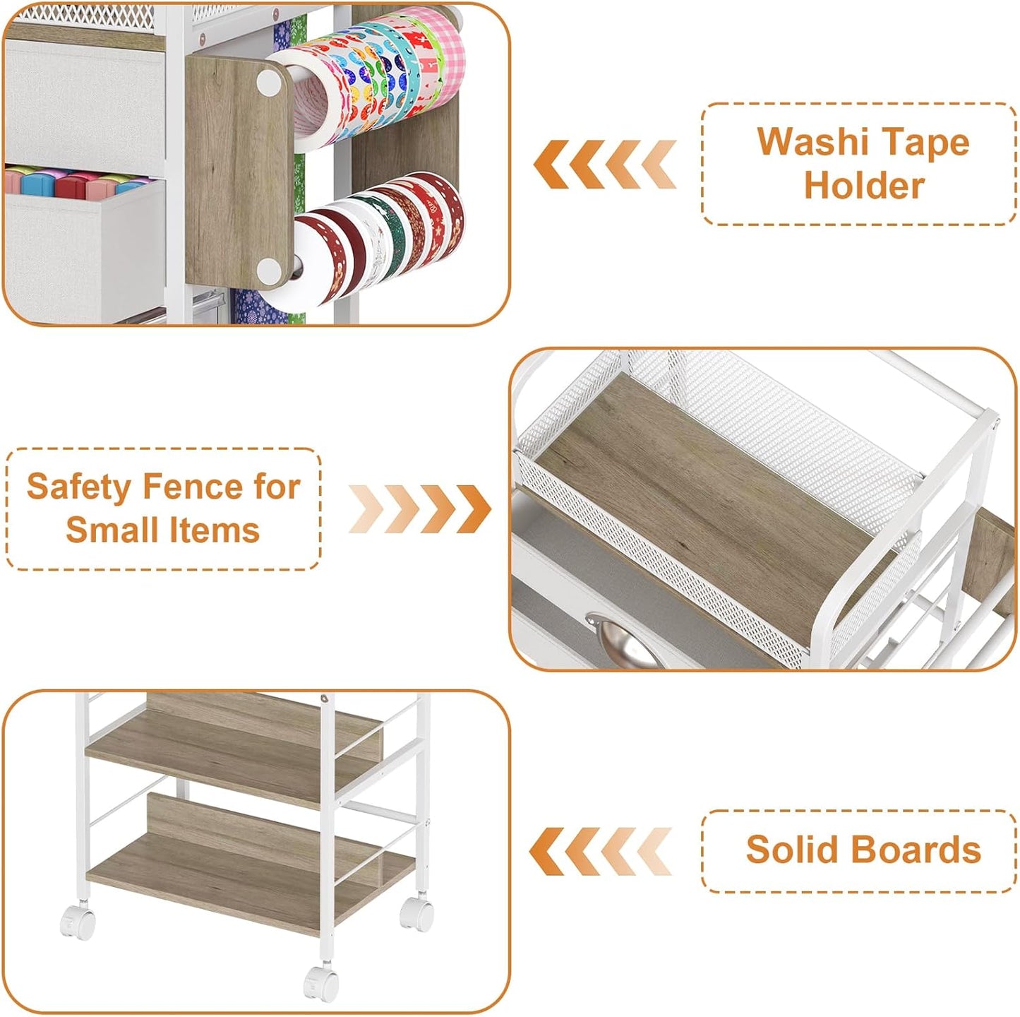 Rolling Craft Storage Cart - Multi-Tier Organizer with 2 Fabric Drawers & Lockable Wheels | 16.54x11.4x32.68 Inches