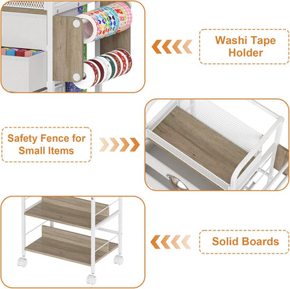 Rolling Craft Storage Cart - Multi-Tier Organizer with 2 Fabric Drawers & Lockable Wheels | 16.54x11.4x32.68 Inches