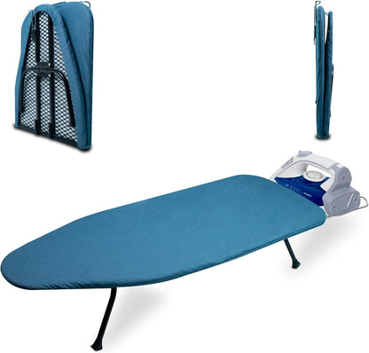 Skiennix Metal Mesh Panel Ironing Board - Foldable Heavy-Duty Design with Heat-Resistant Cover & 100% Cotton Pad (Blue)