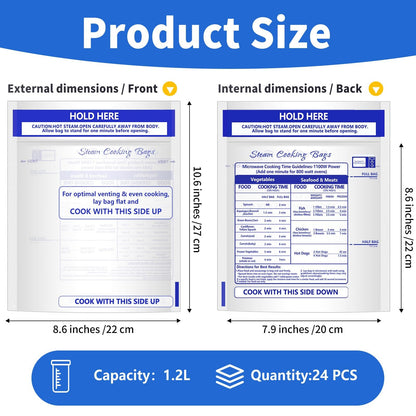 Sel Natural 24 Pcs Microwave Steamer Bags 7.9 X 8.6 Inch Zipper Steam Cooking Bags Reusable Microwave Cooking Bag for Vegetables Potatoes and Meat (24)