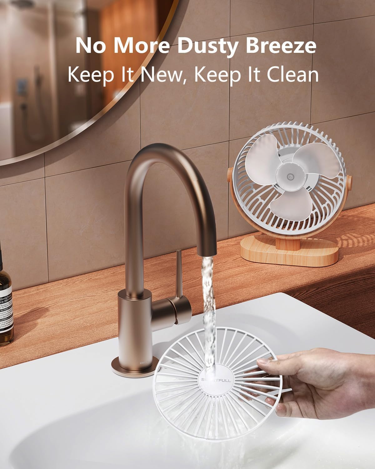 Sweetfull USB Desk Fan - 6.5 Inch Portable Mini Fan with 3 Speeds & 360° Adjustment | Quiet Operation in White Wood Grain