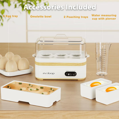 Rapid Egg Cooker - Electric 6-Egg Capacity | Soft, Medium, Hard Boiled & Omelet Maker, BPA-Free - White