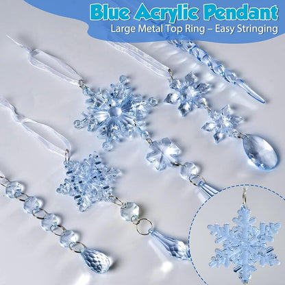 Blue Acrylic Snowflake Ornament + 36 Pcs — Crystal Icicle Holiday Decorations for Christmas Tree