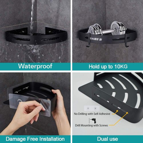Hoomtaook Adhesive Corner Shelf - 2-Tier Bathroom Shower Caddy Organizer | No Drilling, Space-Saving Design