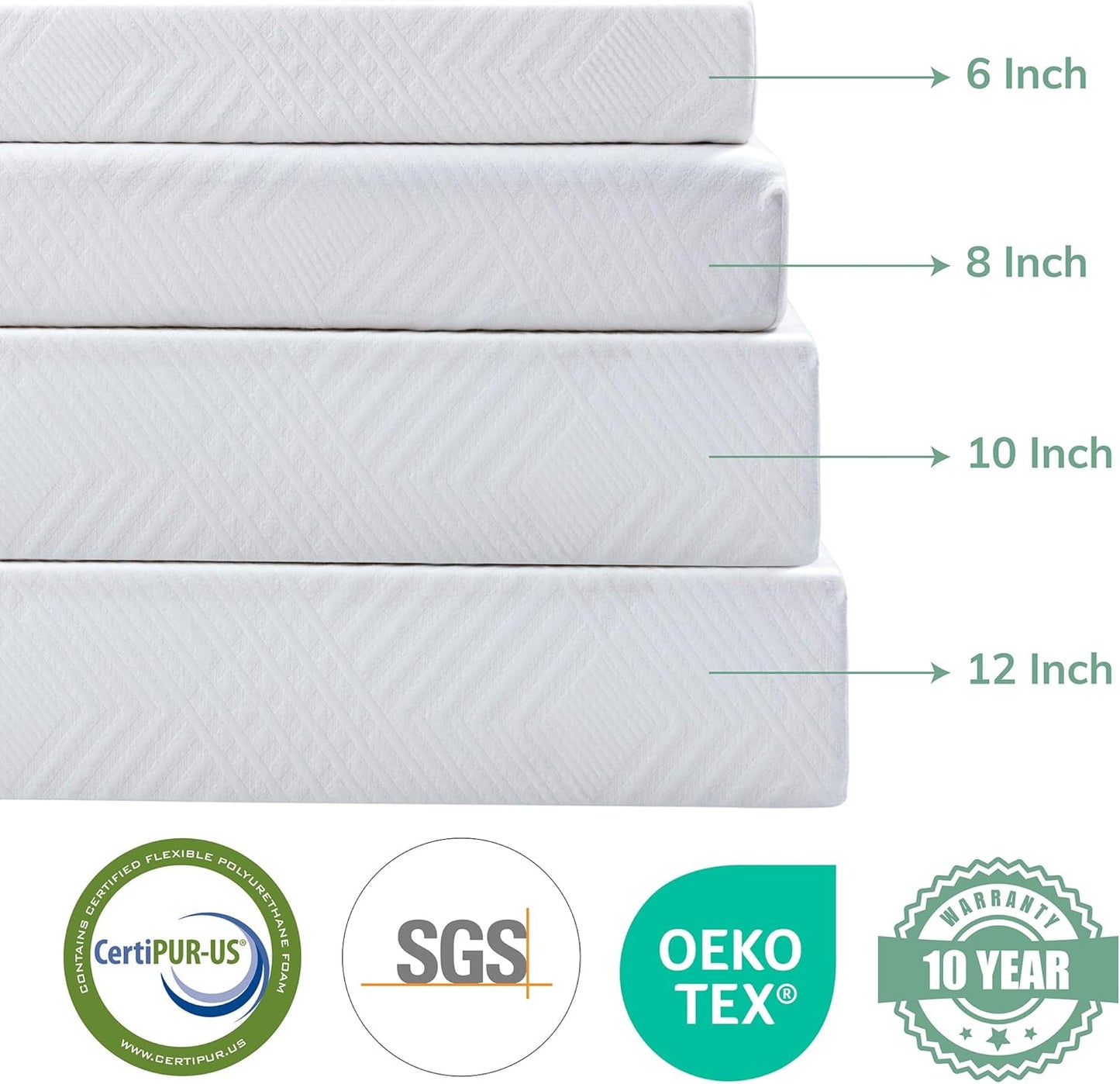 MLILY EGO Twin Mattress - Green Tea Memory Foam with Cooling Gel | Fiberglass-Free & CertiPUR-US Certified