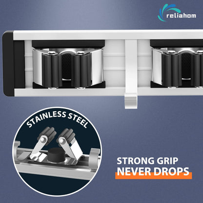 Reliahom Broom Holder Wall Mount - 5 Racks & 4 Hooks for Organized Garage, Kitchen & Garden Storage