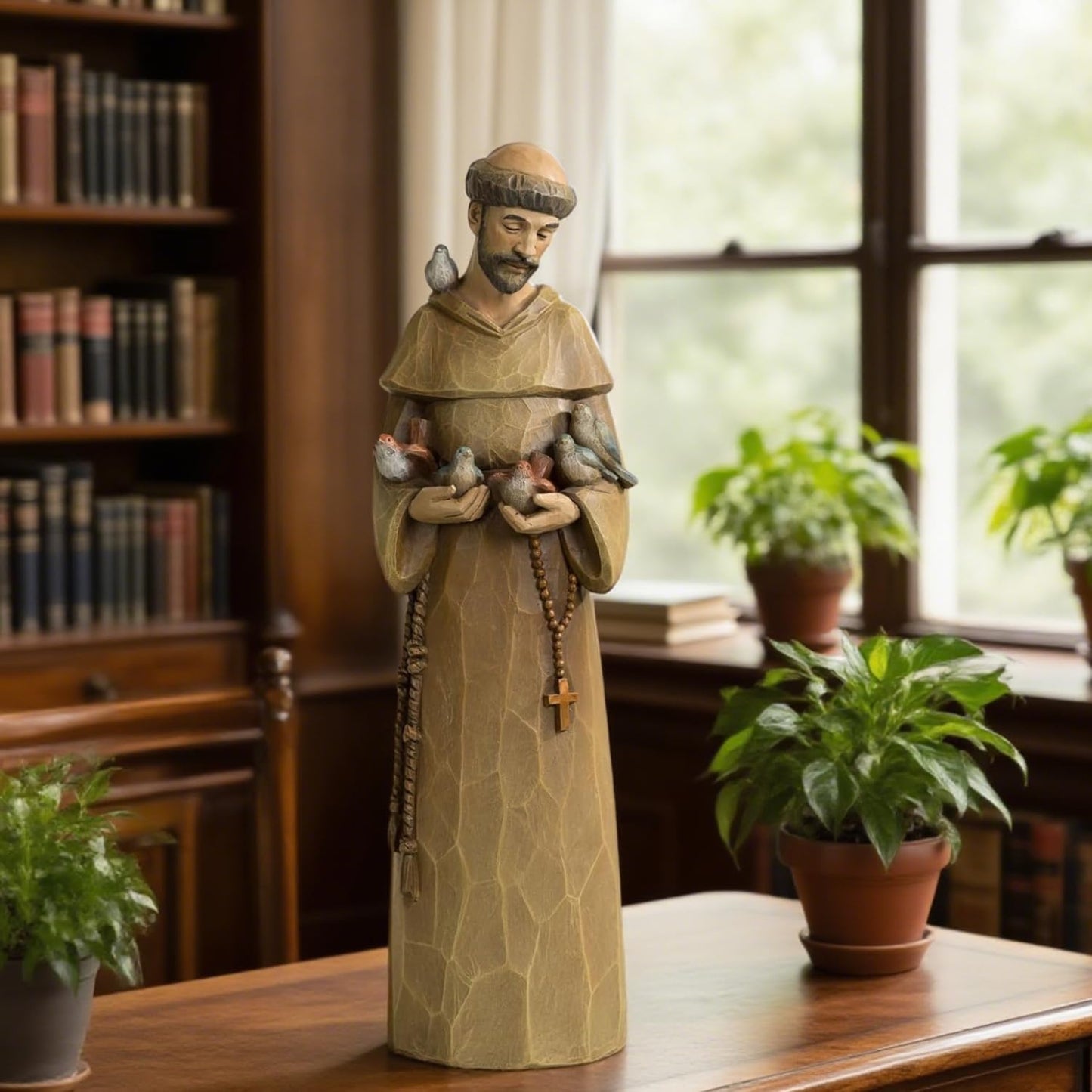 St. Francis Statue - 12 Inch Premium Resin Sculpture | Preaching to Birds, Perfect for Garden & Home Decor