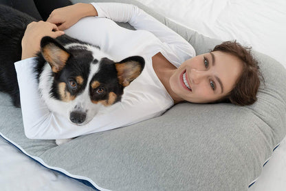 Meiz Pregnancy Pillow - Full Body Cooling Pillow with Reversible Jersey & Velvet Covers | Blue & Grey