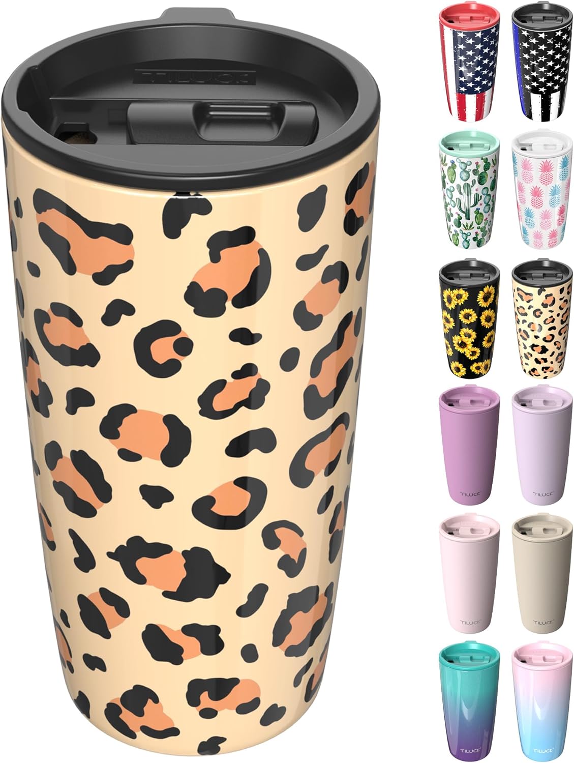 TILUCK 20 oz Vacuum Insulated Tumbler - Stainless Steel Travel Mug for Hot & Cold Drinks | Leopard Print