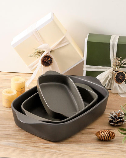 Regine Switzerland Casserole Dish Set - Ceramic Bakeware for Oven | 3 Deep Sizes: 0.63/1.8/4 QT - Matte Black