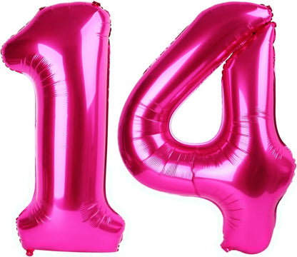 Skiennix Hot Pink Number 14 Balloons - 40 Inch Birthday Decorations for Girls' 14th Party