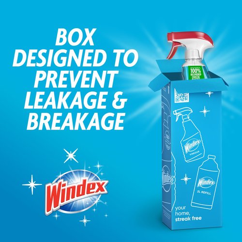 Windex Glass and Window Cleaner Spray Bottle, Packaging Designed to Prevent Leakage and Breaking, Surface Cleaning Spray, Original Blue Scent, 23 Fl Oz (Pack of 2)