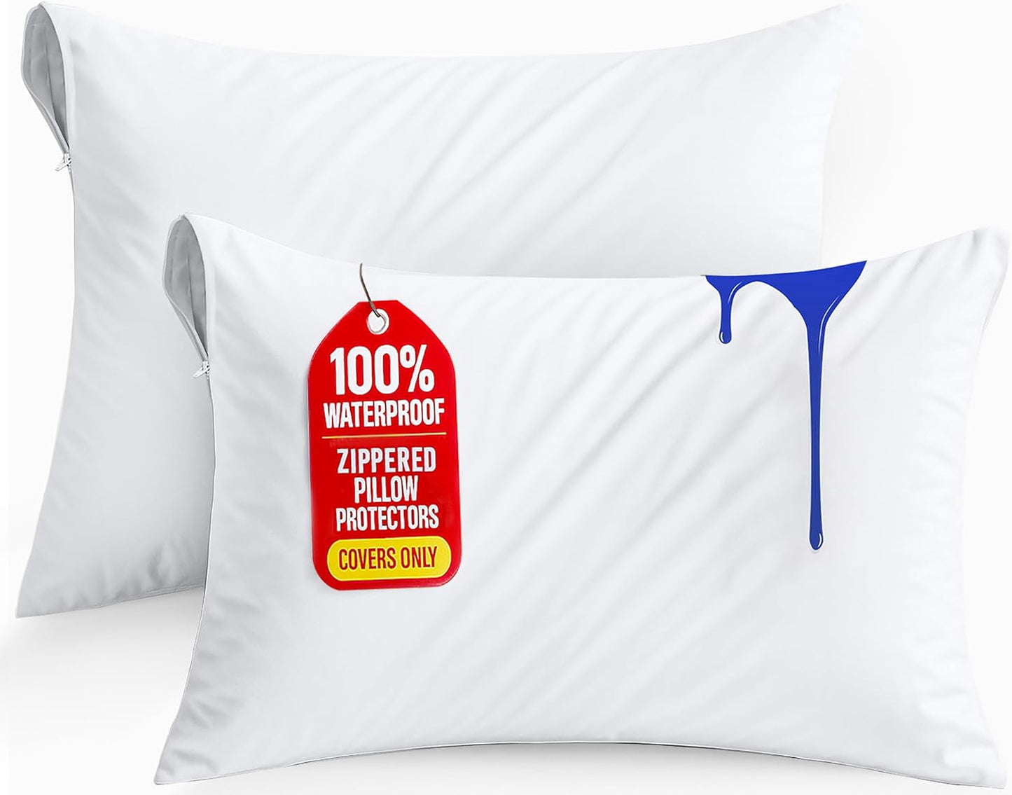 Utopia Bedding Pillow Protectors - Set of 2 Queen Size, Waterproof & Bed Bug Proof Encasements (White)