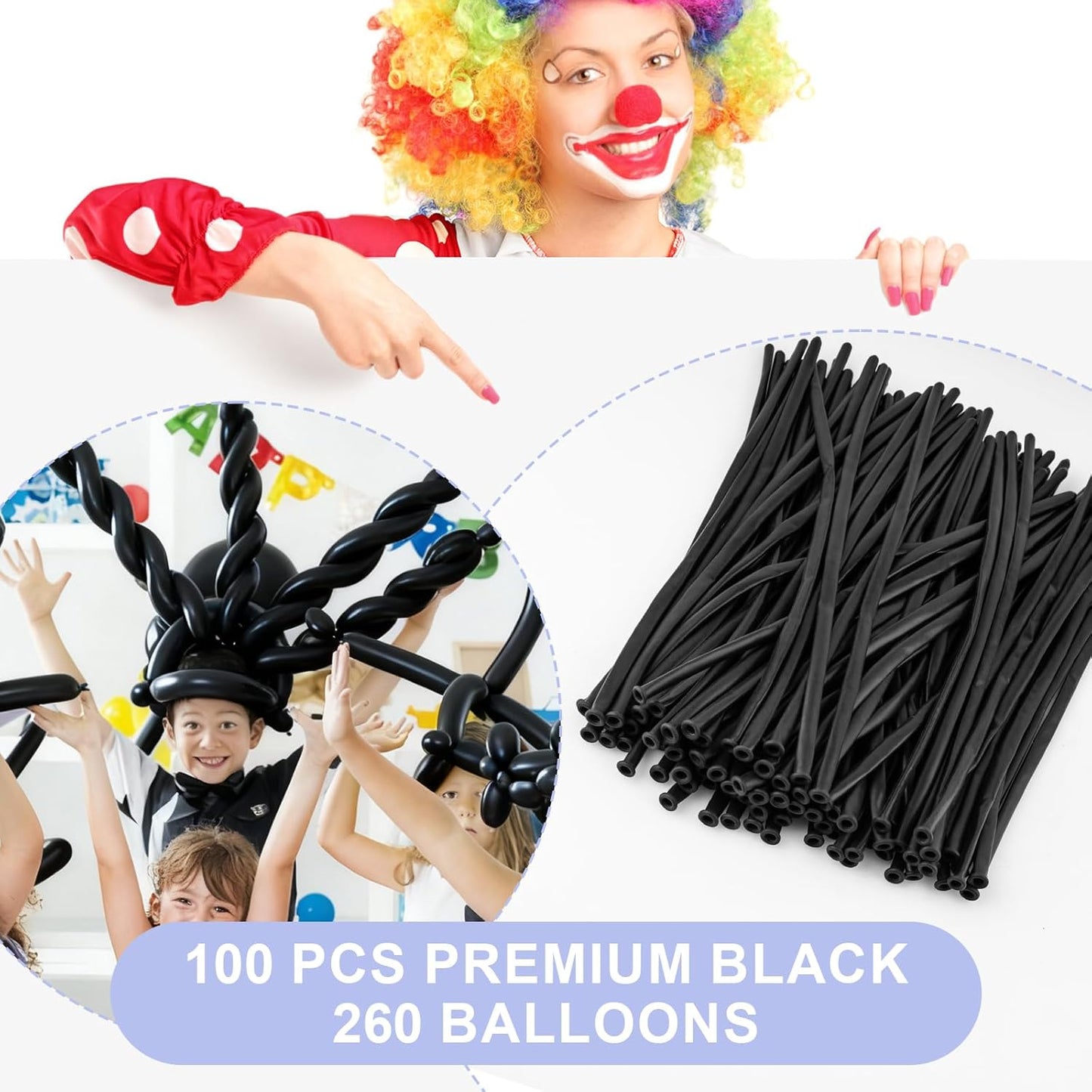 Skiennix 100 PCS Black Balloons - Premium Long Skinny Latex for Twisting & Party Decorations