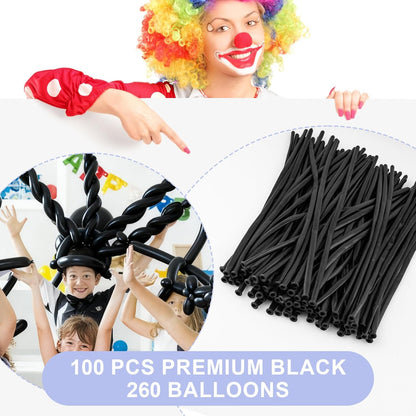 Skiennix 100 PCS Black Balloons - Premium Long Skinny Latex for Twisting & Party Decorations