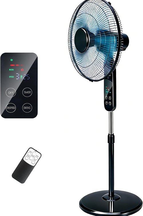 Aottop 16" Pedestal Fan - Touch Screen & LED Thermometer | Remote Control, 3 Speeds, 90° Oscillation, Quiet for Home or Office