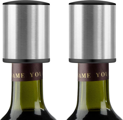 Wine Stopper - HOOMIL 𝟮 𝐏𝐚𝐜𝐤 Stainless Steel Vacuum Wine Bottle Stoppers, Reusable Wine Saver, Wine Accessories Gift for Friends, Family, Wine Lovers - Silver