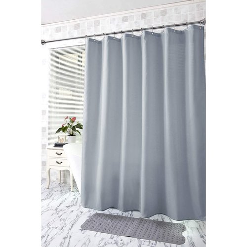 Amazer Light Gray Shower Curtain Liner, Light Gray Fabric Shower Liner, 2-in-1 Bathroom Shower Curtain and Liner, 12 Grommet Holes, Water Proof, Machine Washable, Hotel Quality, 72 x 72 Inches