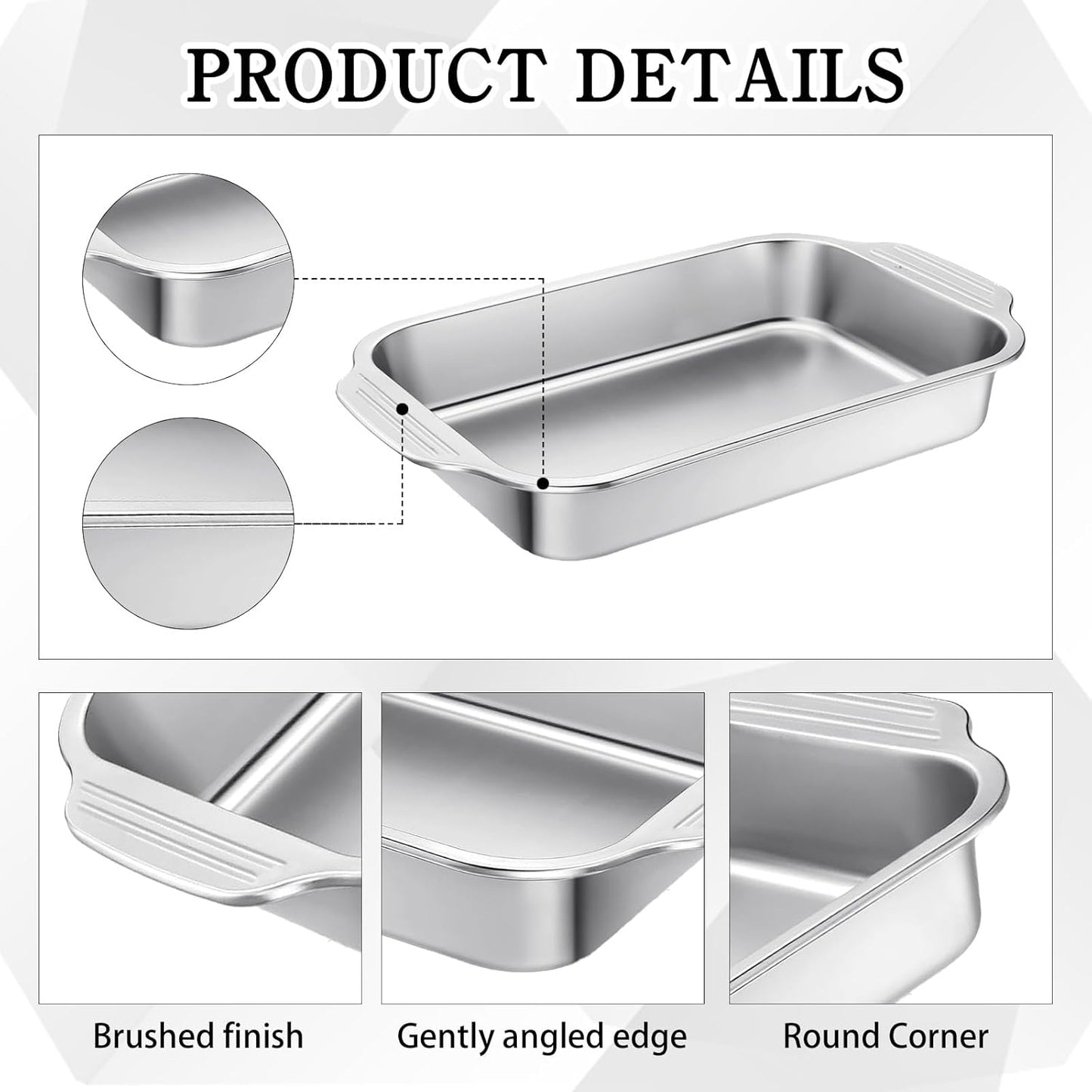 Skiennix Stainless Steel Cake Pan Set - 4 Pcs with Handles | 9 x 13 Inch Baking Bakeware for Casseroles, Fish, and More