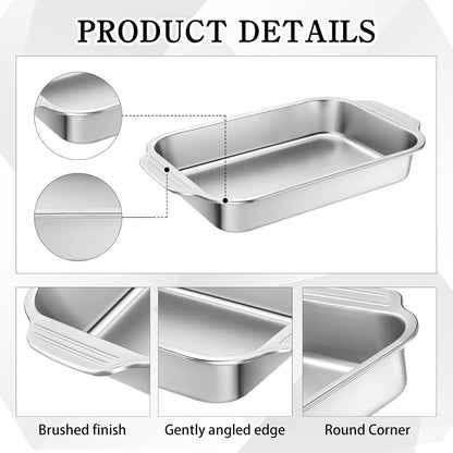 Skiennix Stainless Steel Cake Pan Set - 4 Pcs with Handles | 9 x 13 Inch Baking Bakeware for Casseroles, Fish, and More