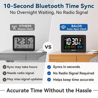 Baldr 7'' Bluetooth Alarm Clock with Auto Time Sync – Black