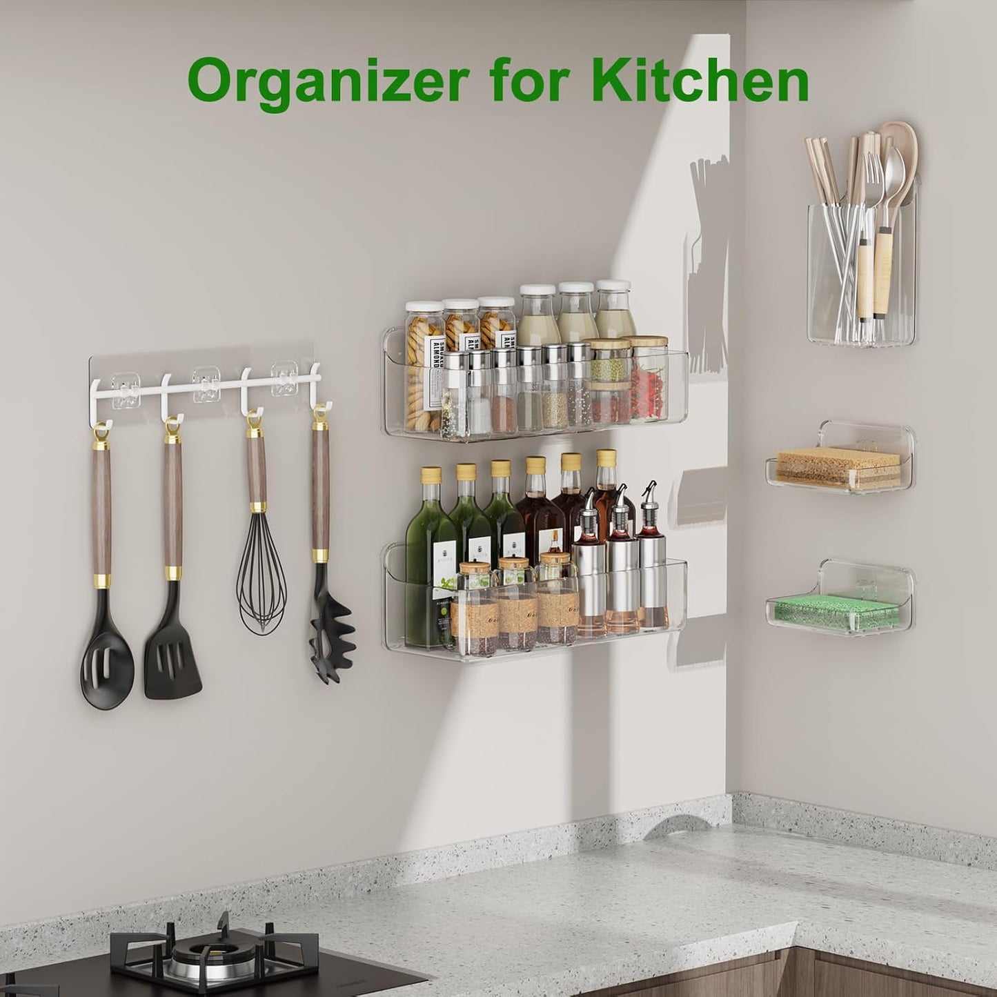 Skiennix Adhesive Shower Caddy - Rustproof 6-Pack Shower Shelves for No-Drill Bathroom Storage | Clear