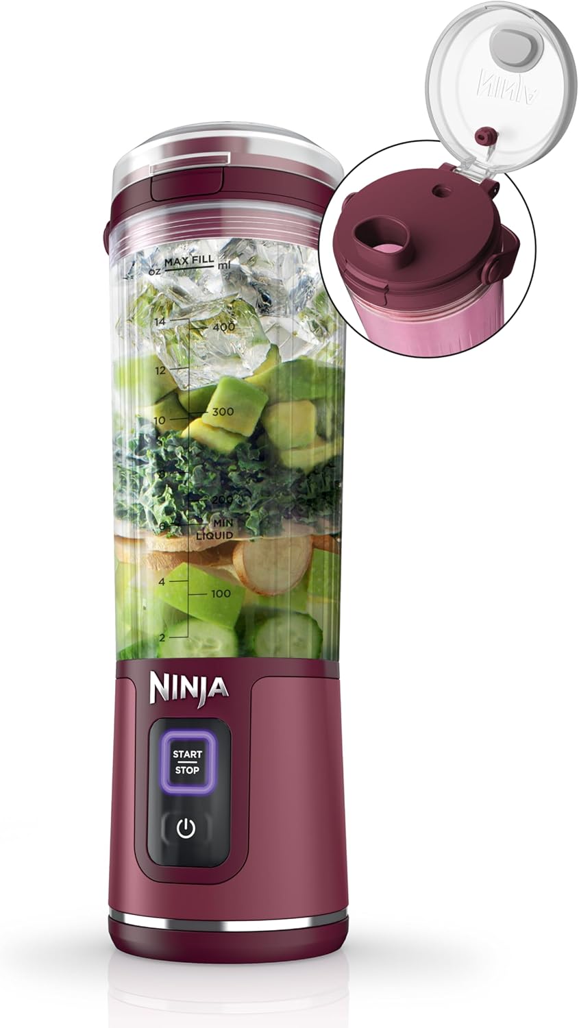 Ninja BC151CR Blast Portable Blender - Cordless 18oz Personal Blender for Smoothies & Shakes | BPA Free, USB-C Rechargeable, Leakproof Lid, Dishwasher Safe, Cranberry Red
