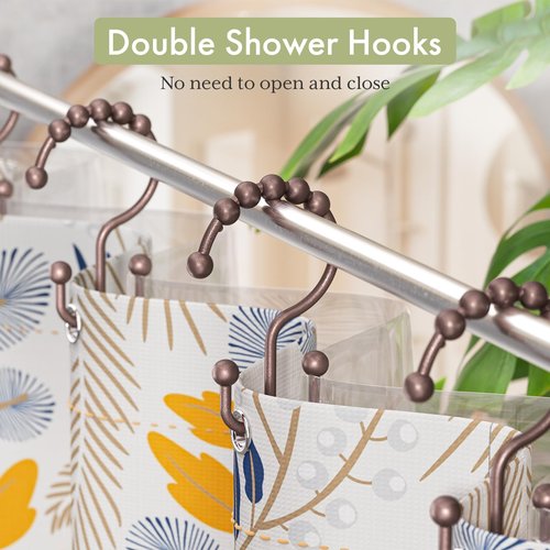 Amazer Shower Curtain Rings, Stainless Steel Shower Curtain Hooks Rings, 12 Pcs Double Glide Shower Rings for Bathroom Shower Curtain Rods Dual Rust-Resistant Shower Hooks, Bronze