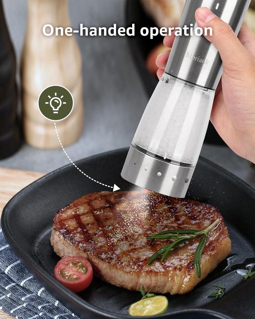 Electric Salt and Pepper Grinder Set, Large Capacity 5.3oz Salt and Pepper Grinder Set with Adjustable Coarseness, Rechargeable Stainless Steel Electric Pepper Grinder with Elegant Storage Base