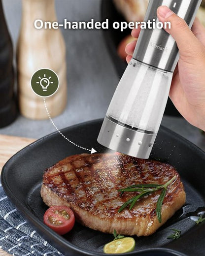 Electric Salt and Pepper Grinder Set, Large Capacity 5.3oz Salt and Pepper Grinder Set with Adjustable Coarseness, Rechargeable Stainless Steel Electric Pepper Grinder with Elegant Storage Base