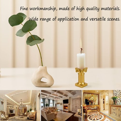 **Regine Switzerland Gold Candle Holders - Mini Roman Pillar Statues Set of 2 for Elegant Table Centerpieces**