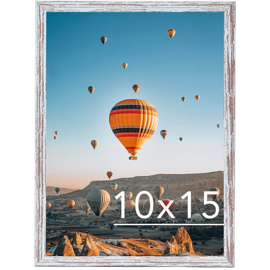 JCJMY 10x15 Picture Frame Rustic White for Wall Hanging, Wall Mounting Horizontally or Vertically, 10 x 15 Wall Gallery Poster Photo Frame with Shatter Resistant Plexiglass, Rustic White