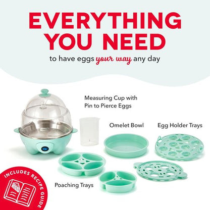 Dash Deluxe Egg Cooker - 3-in-1 Boiler, Poacher & Steamer - Holds 12 Eggs, Aqua - BPA Free & Dishwasher Safe