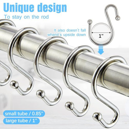 BellRhein Shower Curtain Hooks, Metal Shower Hooks for Shower Curtain Rod, Rust Proof Metal Shower Curtain Rings, S Hook Set of 12, Nickel.