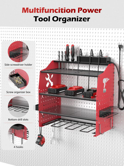 Skiennix Power Tool Organizer - Heavy-Duty Wall Mount with Charging Station | 5-Layer, 220 LBS Capacity